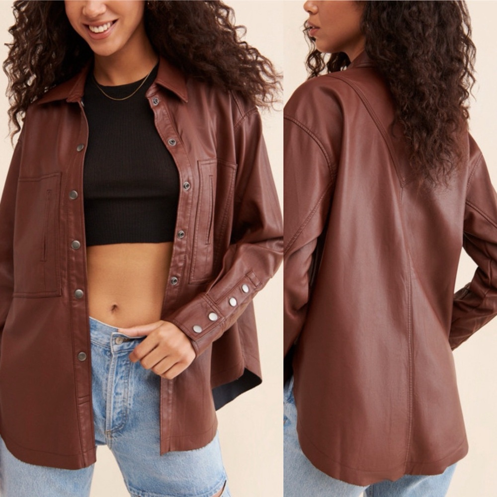 We The Free Bloggers Fav “Rider” Faux Leather Oversized Shirt Size M $138